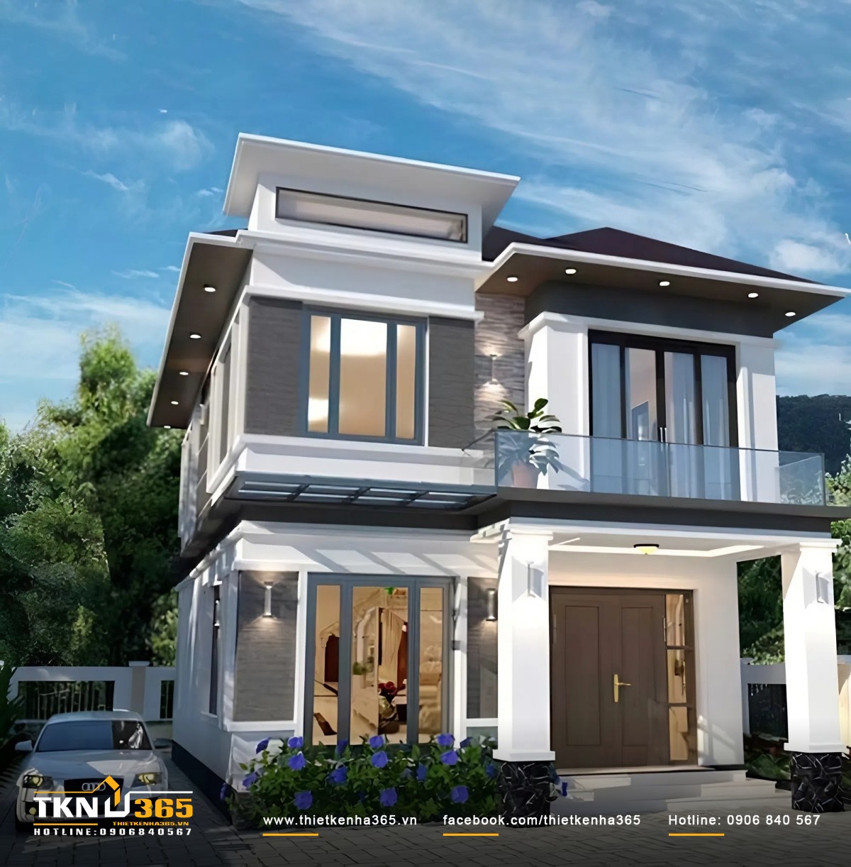 Mẫu thiết kế nhà nhà 2 tầng 7x11m có sân vườn rộng rãi