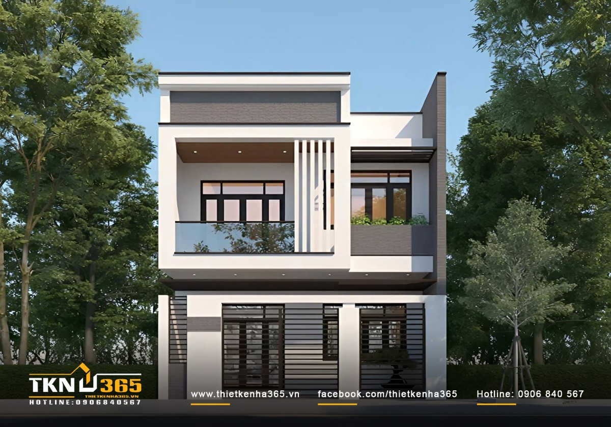 Mẫu nhà 2 tầng 7x11m mái bằng với thiết kế đơn giản