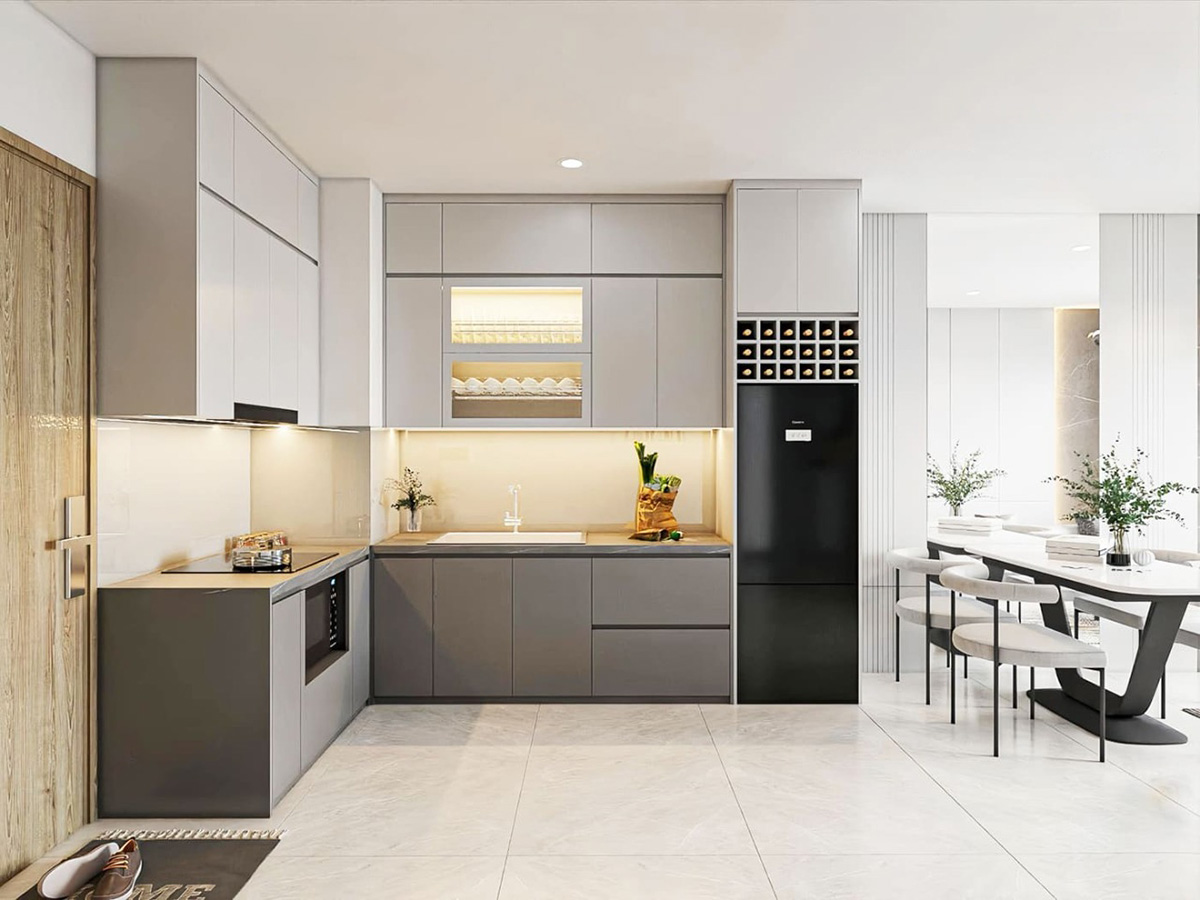 Tủ bếp chữ L tinh tế mang đến vẻ đẹp hiện đại, sang trọng và cuốn hút ngay từ ánh nhìn đầu tiên – một lựa chọn lý tưởng cho không gian sống đẳng cấp.