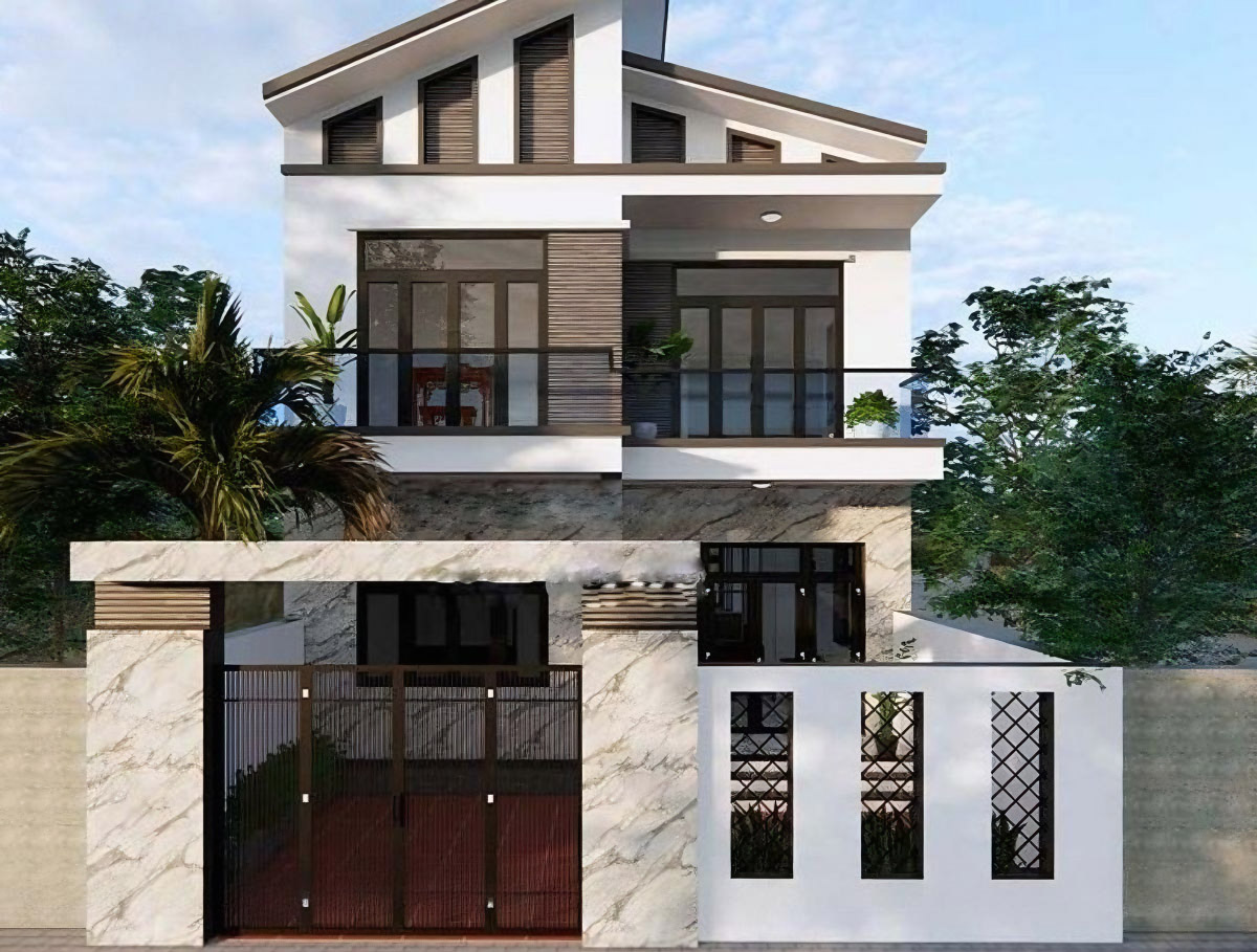 Nhà mái lệch 2 tầng với thiết kế tối giản, đẹp mắt