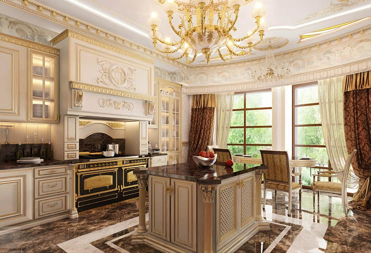 Nhà bếp cổ điển mang vẻ đẹp sang trọng, quý phái và đầy tính nghệ thuật – biểu tượng của sự tinh tế vượt thời gian.