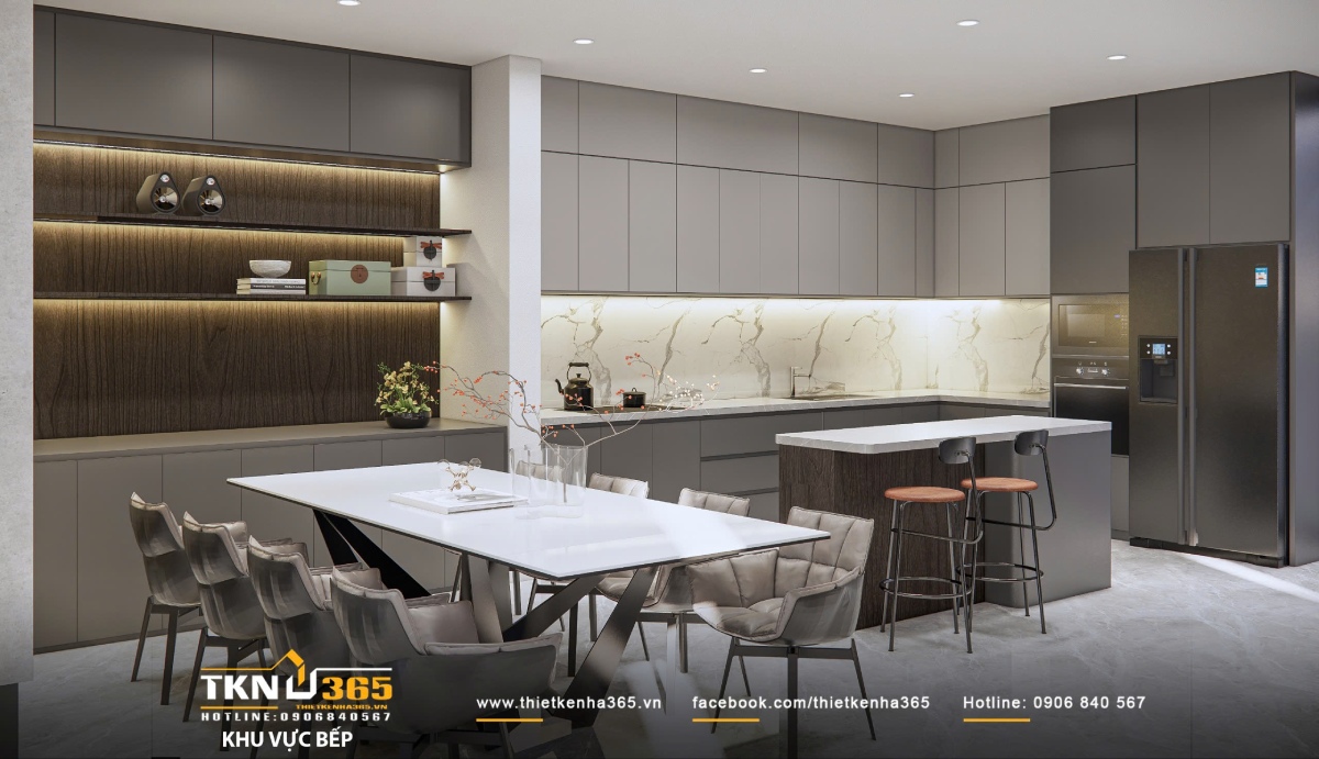 Nhà bếp hiện đại mang vẻ đẹp tối giản, tinh tế và tiện nghi – lý tưởng cho cuộc sống năng động ngày nay.