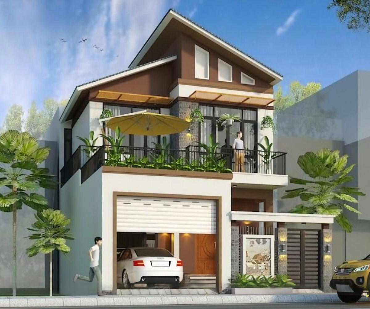 Thiết kế nhà mái lệch 2 tầng dành cho các gia đình trẻ