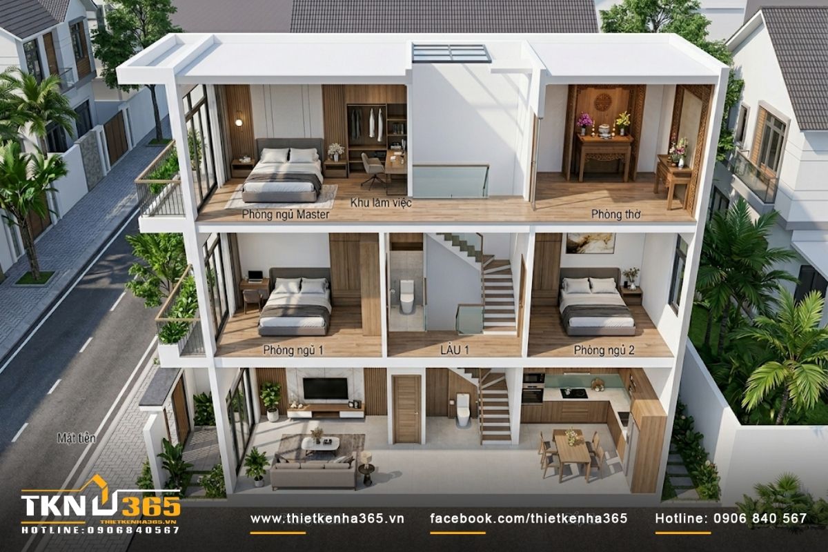 bản vẽ thiết kế nhà 4x10m 3 phòng ngủ 
