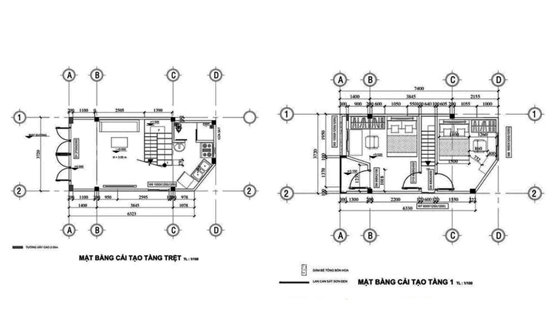 Bản vẽ thiết kế nhà ống 30m2 2 tầng đầy đủ công năng