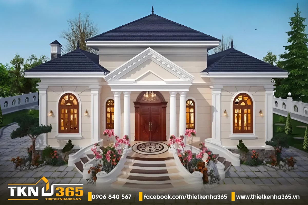 Mẫu biệt thự vườn kiến trúc Pháp 1 tầng 4 phòng ngủ đồ sộ và xa hoa