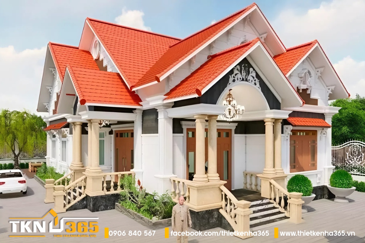 Biệt thự 1 tầng kiểu Pháp mái thái hiện đại