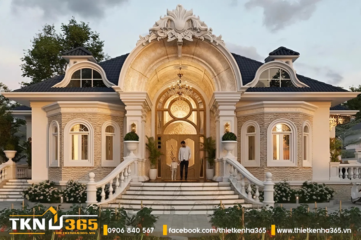 Biệt thự 1 tầng kiểu Pháp dạng lâu đài nguy nga và tráng lệ