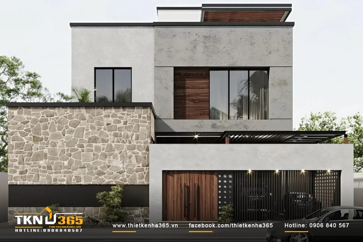 Mẫu biệt thự mini 2 tầng hiện đại m&aacute;i bằng