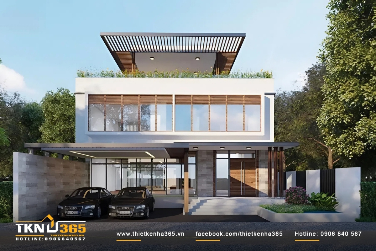 Kh&aacute;m ph&aacute; mẫu biệt thự 2 tầng 1 tum hiện đại với m&aacute;i bằng độc đ&aacute;o v&agrave; tiện nghi