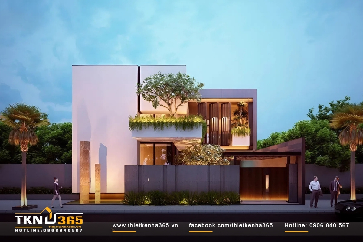Mẫu biệt thự 2 tầng m&aacute;i bằng h&igrave;nh chữ L mang lại kh&ocirc;ng gian sống thoải m&aacute;i v&agrave; sang trọng.