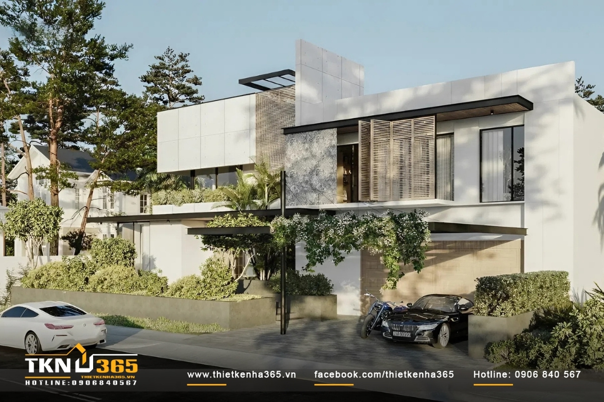 Mẫu biệt thự 2 tầng m&aacute;i bằng với thiết kế hiện đại v&agrave; tinh tế