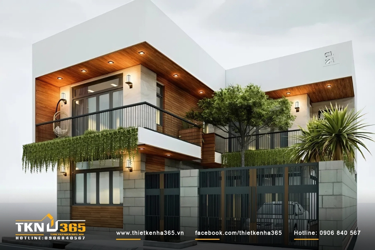 Thiết kế hiện đại cho biệt thự mini 2 tầng m&aacute;i bằng tiện lợi