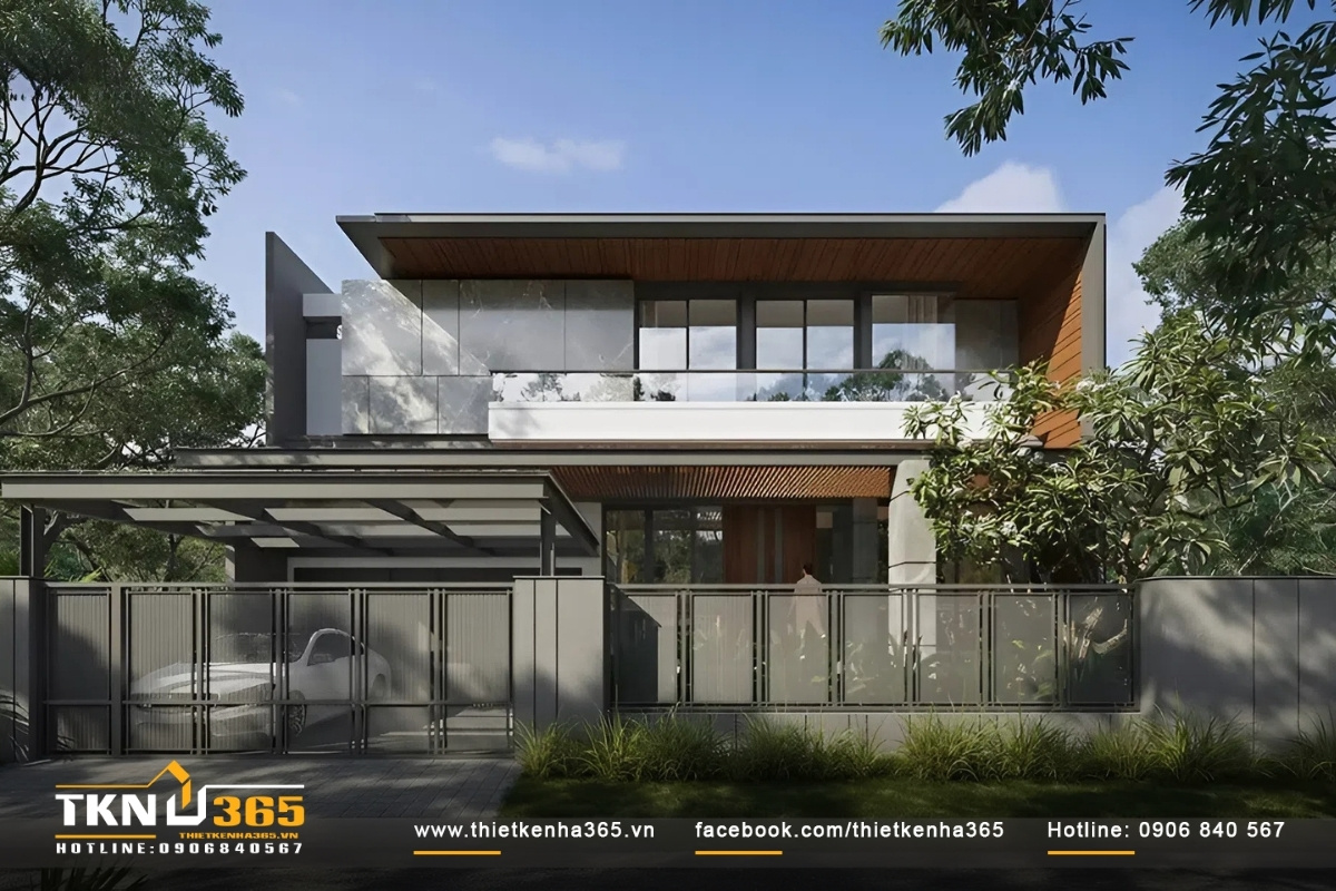 Mẫu biệt thự 2 tầng m&aacute;i bằng hiện đại c&oacute; 5PN đầy đủ c&ocirc;ng năng