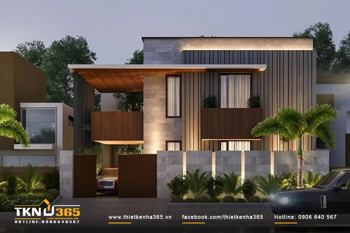 Mẫu biệt thự 2 tầng m&aacute;i bằng kết hợp với kh&ocirc;ng gian xanh đẹp