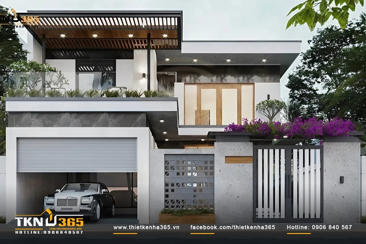Mẫu biệt thự 2 tầng hiện đại m&aacute;i với tone m&agrave;u trung t&iacute;nh