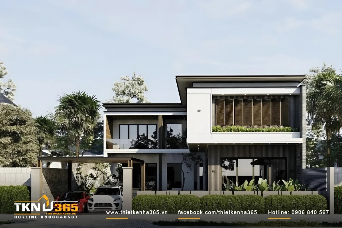 Mẫu biệt thự 2 tầng m&aacute;i bằng c&oacute; s&acirc;n/gara &ocirc; t&ocirc; đẳng cấp