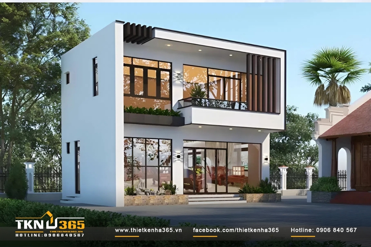 Mẫu biệt thự 2 tầng m&aacute;i bằng hiện đại dạng nh&agrave; cấp 4 sang trọng