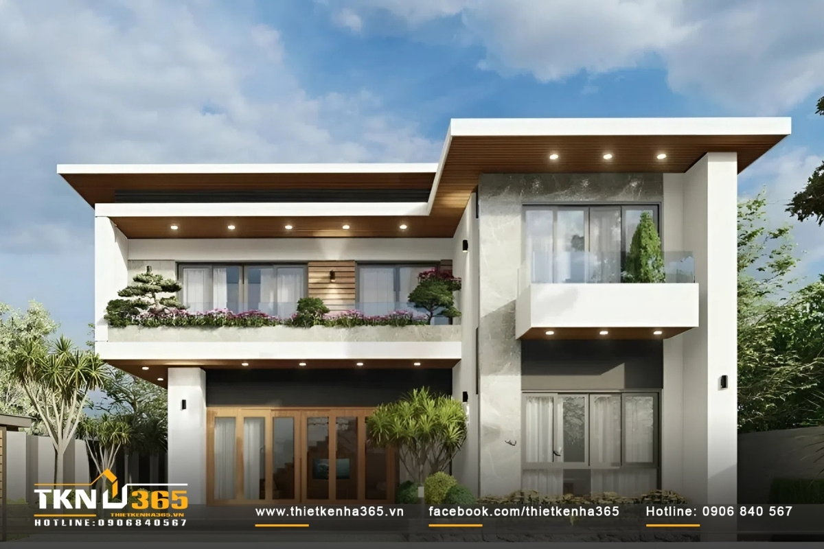 Mẫu biệt thự 2 tầng m&aacute;i bằng h&igrave;nh chữ L kết hợp với kh&ocirc;ng gian xanh