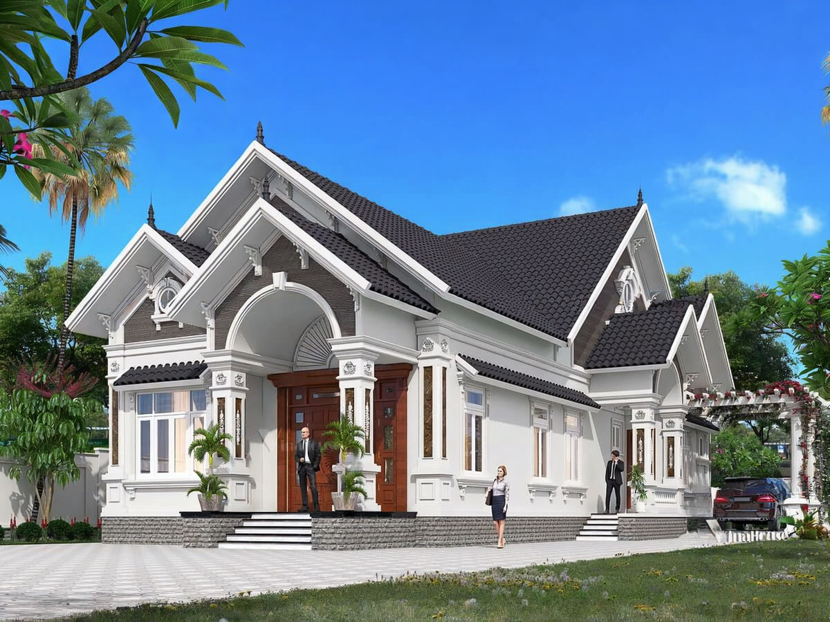 Mẫu biệt thự 1 tầng 4 phòng ngủ mái thái