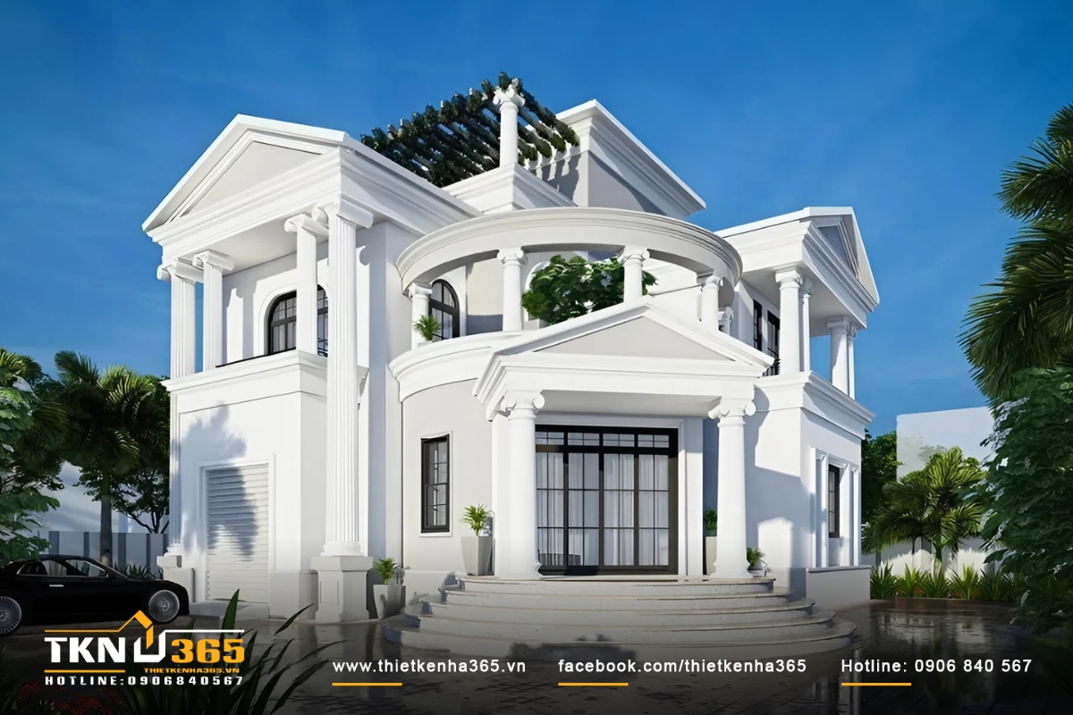 Mẫu biệt thự tân cổ điển 2 tầng có gara ô tô, thiết kế đầy tính nghệ thuật