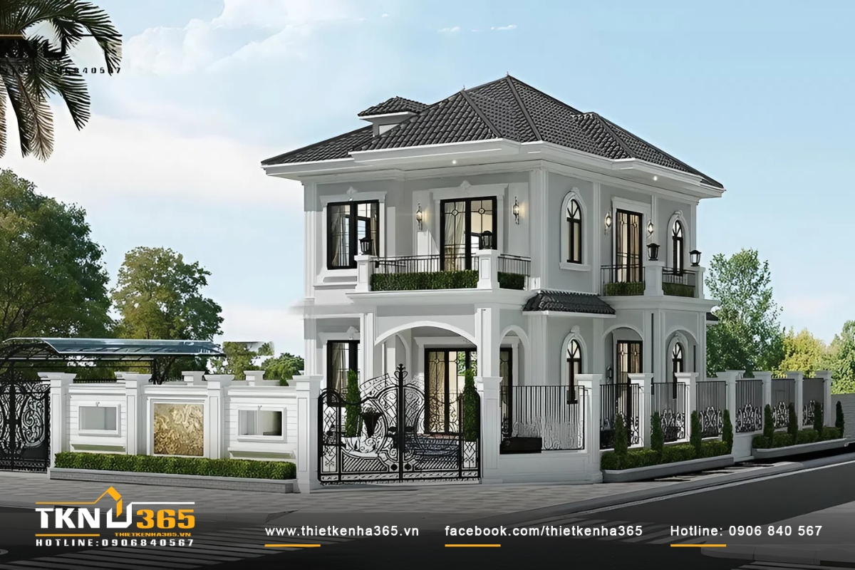 Biệt thự tân cổ điển 2 tầng mái Nhật xám 2 mặt tiền rộng rãi