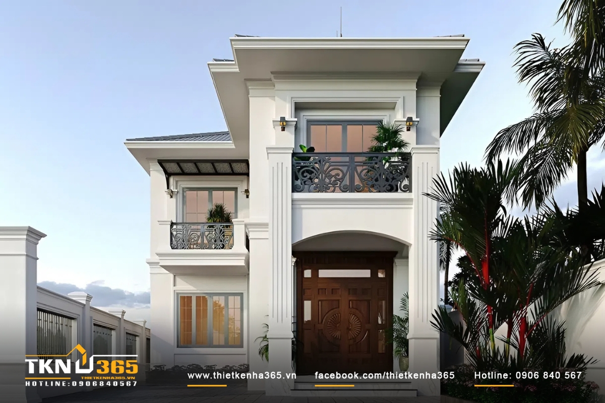 Biệt thự kiểu tân cổ điển 2 tầng dạng chữ L ở Cà Mau đầy đủ công năng