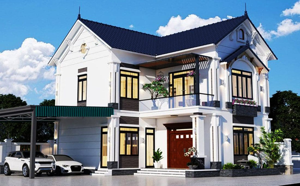 Mẫu nhà 2 tầng mái tôn đẹp hình khối cùng mái chữ A Mẫu nhà 2 tầng mái tôn đẹp hình khối cùng mái chữ A