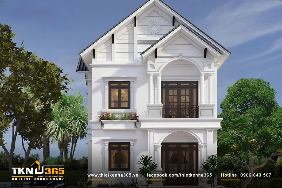 Mẫu nhà đẹp 2 tầng mặt tiền 8m sang trọng