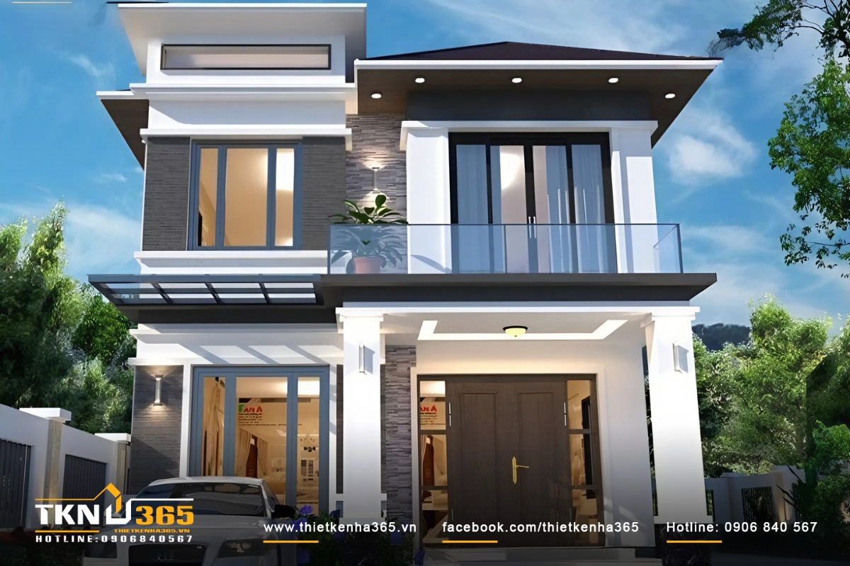 Mẫu nhà 2 tầng mặt tiền 8m phong cách hiện đại
