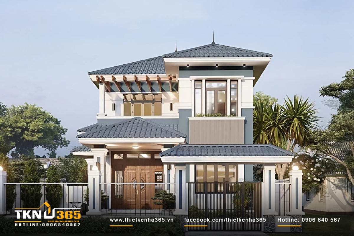 Thiết kế nhà 2 tầng 8m hiện đại, sử dụng nhiều vật liệu