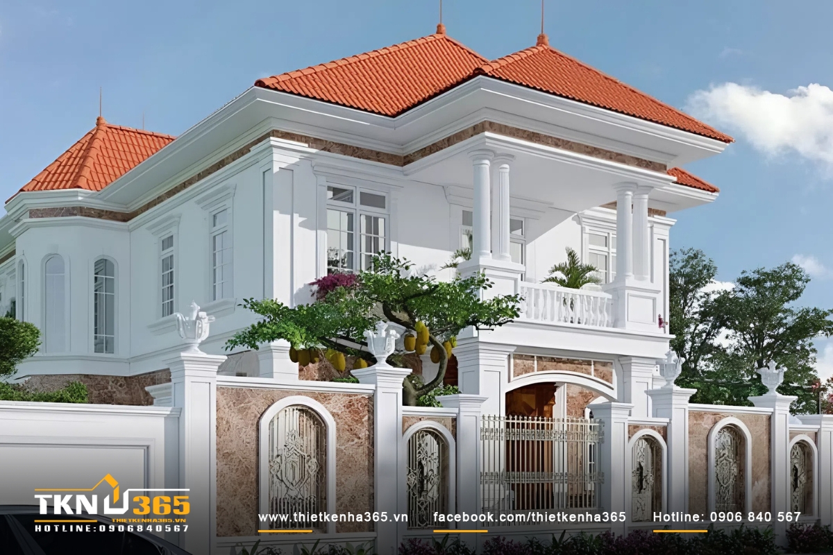 Mẫu nhà mặt tiền 8m 2 tầng thiết kế phong cách tân cổ điển