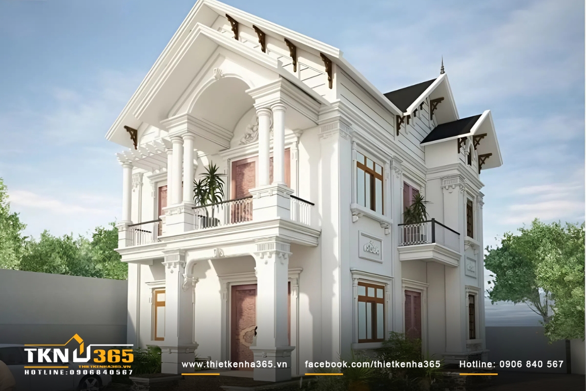 Thiết kế mẫu nhà 2 tầng mặt tiền 8m mái thái được nhiều người ưa chuộng