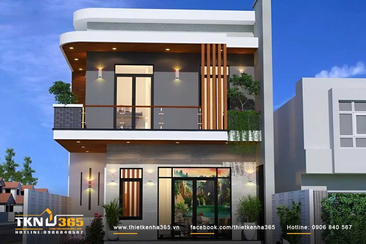 Mẫu nhà 2 tầng 8m mái bằng đơn giản
