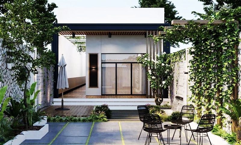 Mẫu nhà 30m2 rộng rãi với lối đi ngoài hành lang