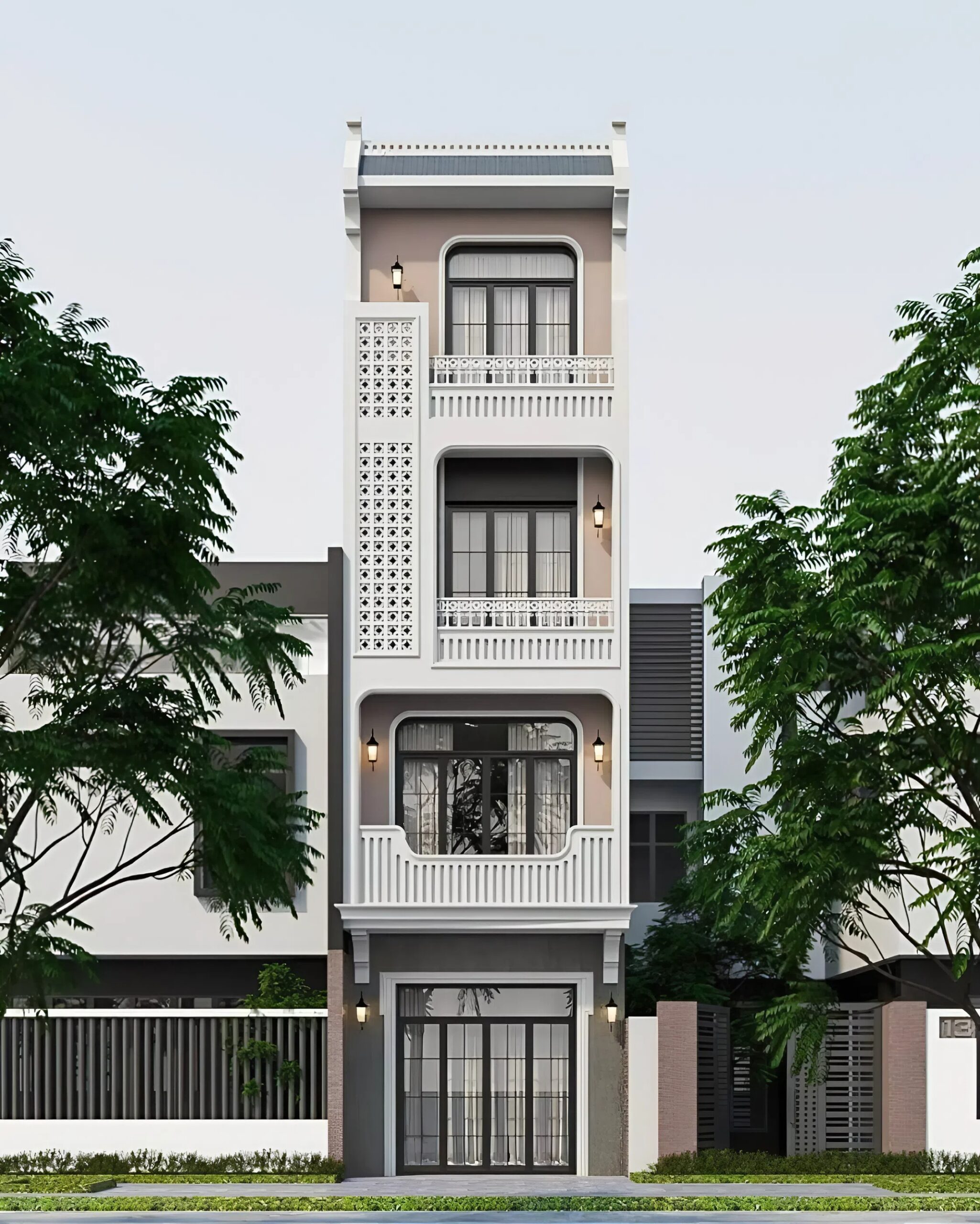 Thiết kế mặt tiền của mẫu nhà 4 tầng 4x16m cuốn hút theo cách riêng (ảnh: sưu tầm)