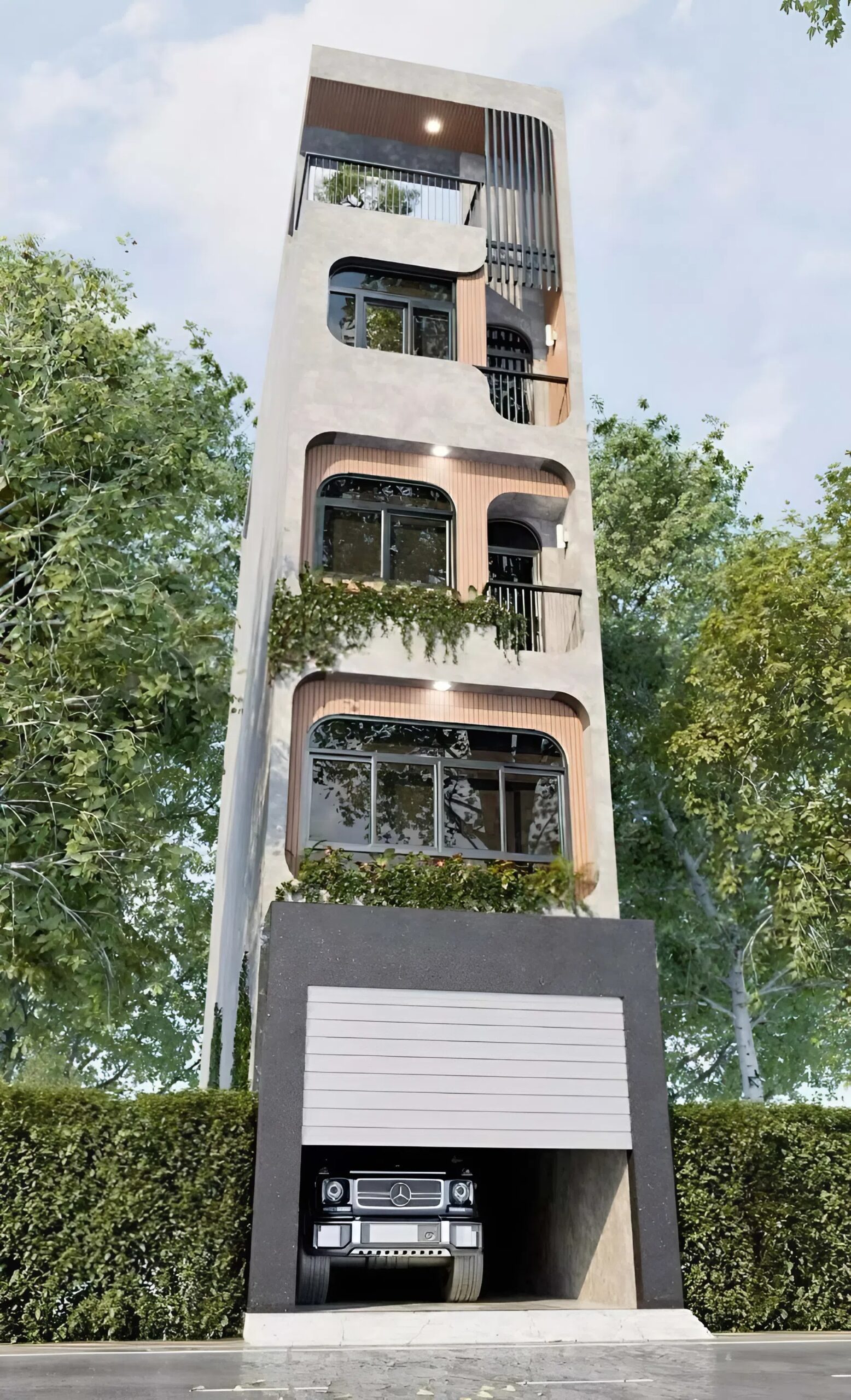 Mẫu nhà 4 tầng 4x16m trang bị gara ô tô (ảnh: sưu tầm)
