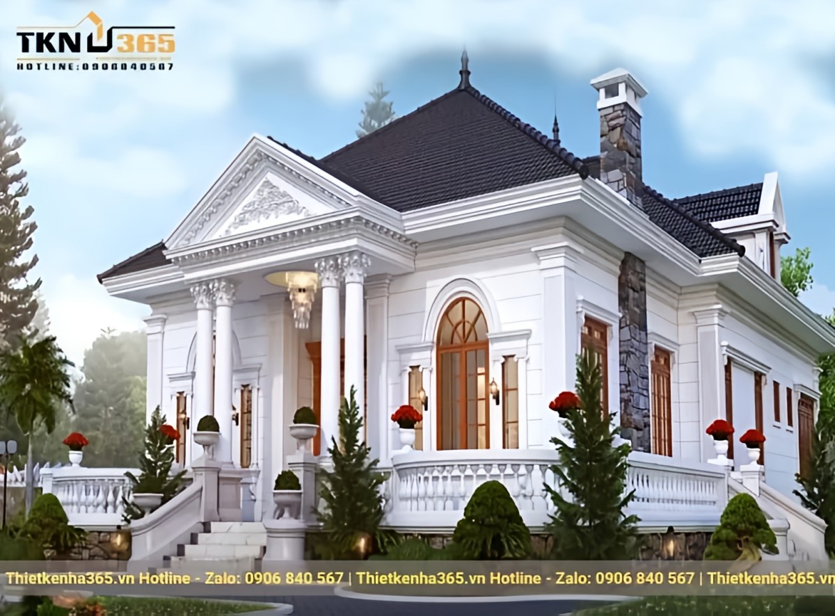 Mẫu thiết kế nhà đẹp cấp 4 kiểu Pháp pha chút phong cách cổ điển