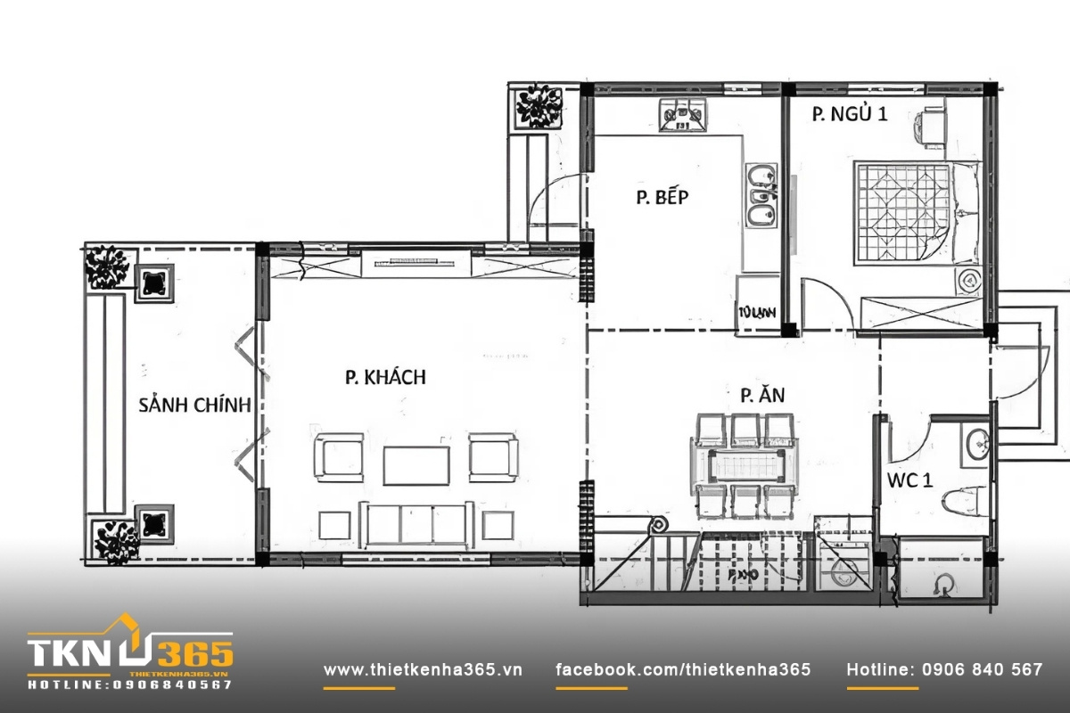 Bản vẽ chi tiết nh&agrave; cấp 4 đẹp h&igrave;nh chữ L