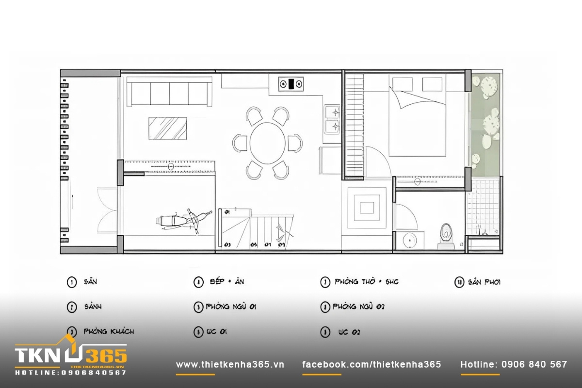 Bản vẽ chi tiết nh&agrave; cấp 4 diện t&iacute;ch 5x20m