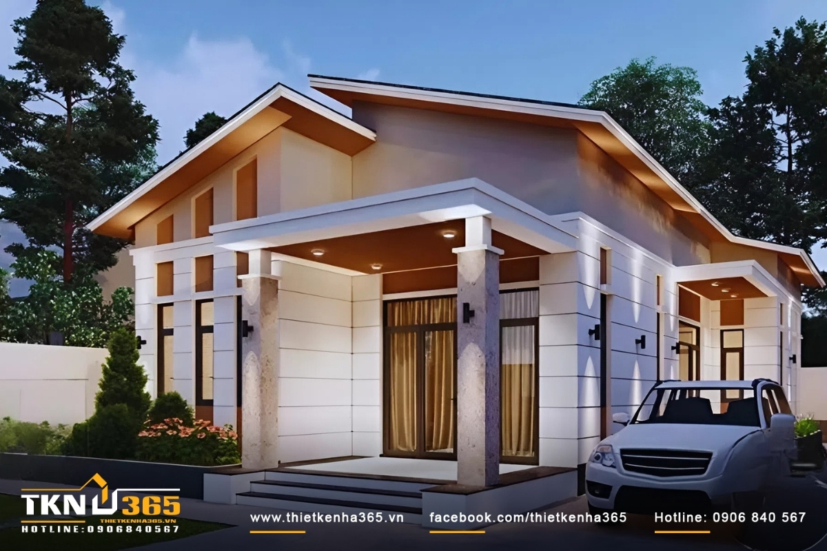 Mẫu thiết kế nh&agrave; cấp 4 m&aacute;i lệch s&aacute;ng tạo