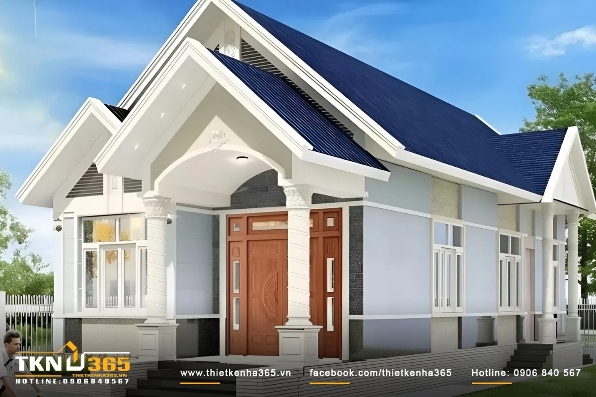 Mẫu thiết kế nh&agrave; cấp 4 m&aacute;i Th&aacute;i ng&oacute;i xanh đẹp