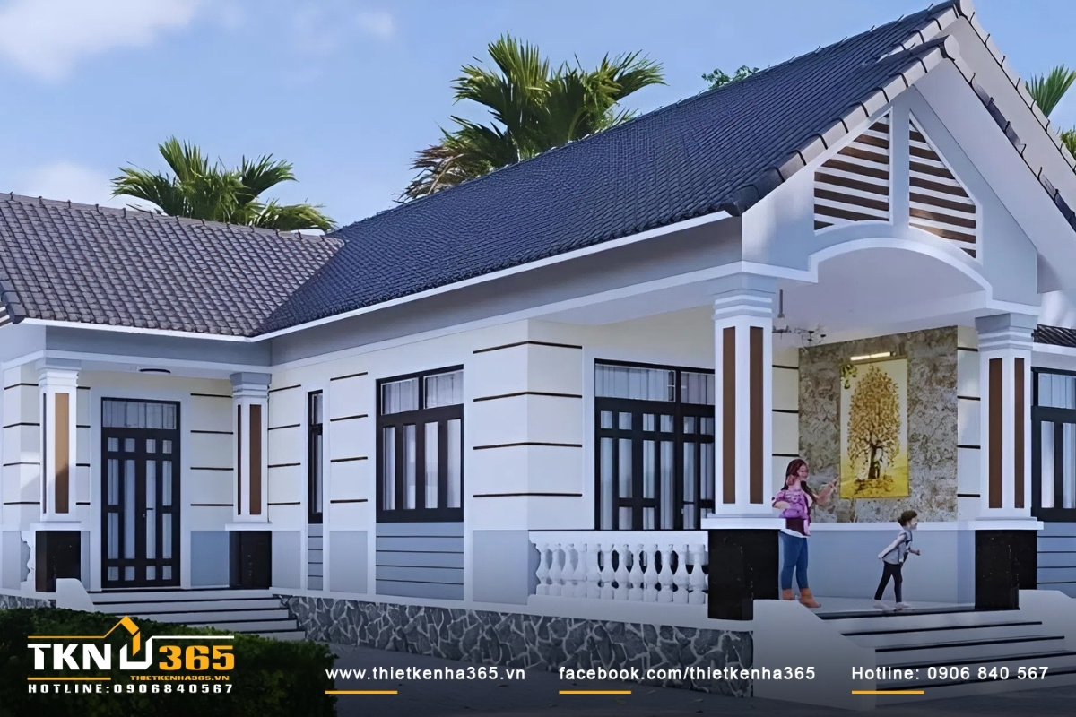 Mẫu nh&agrave; đẹp cấp 4 h&igrave;nh chữ L hiện đại