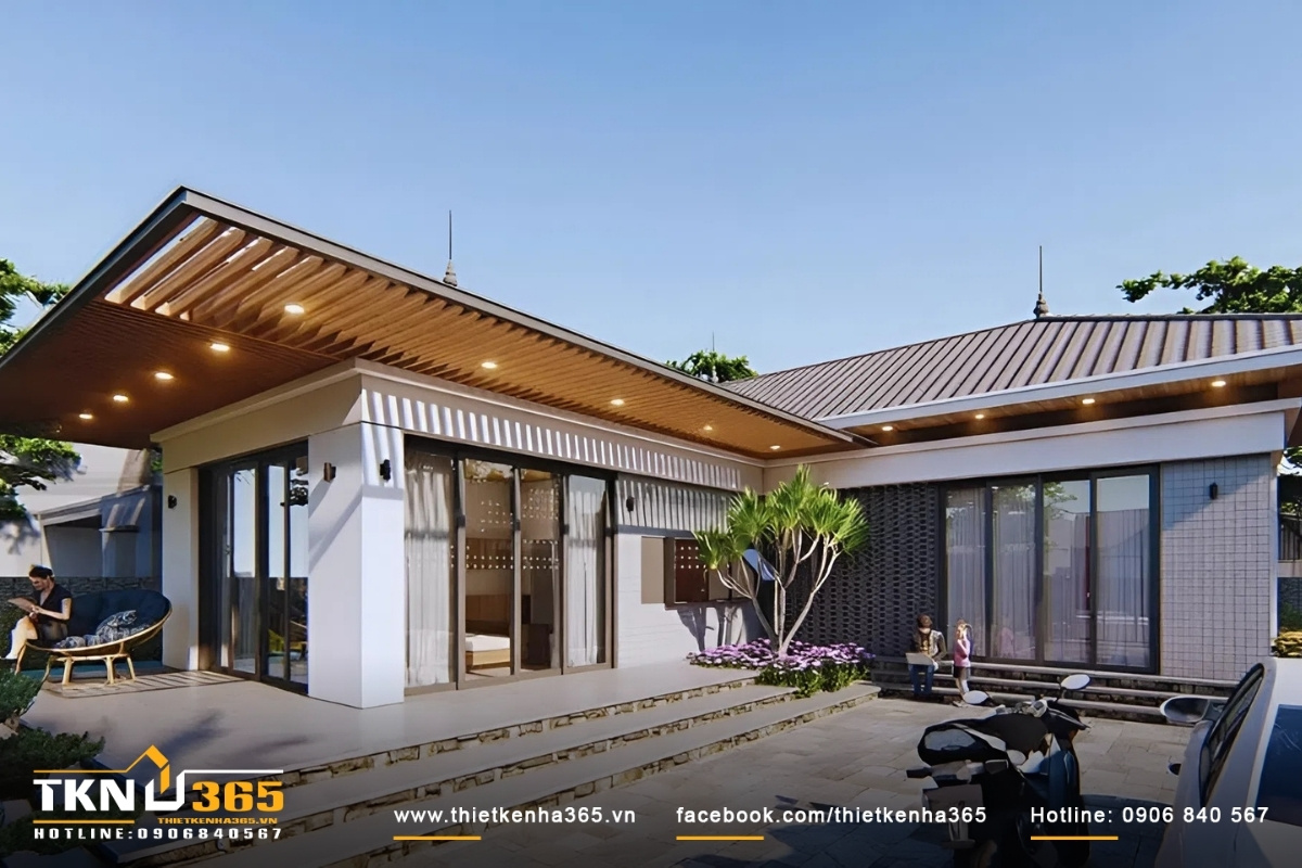 Mẫu thiết kế nh&agrave; cấp 4 kết hợp s&acirc;n vườn, mang hơi hướng hiện đại