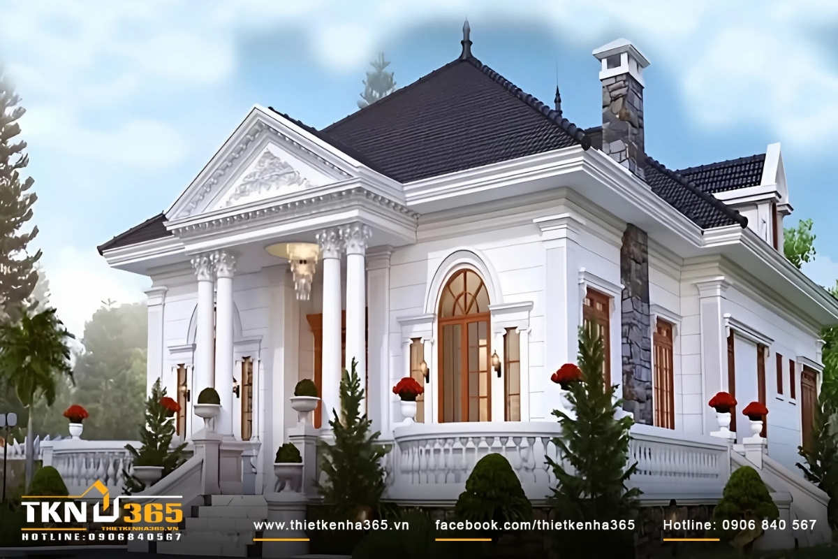 Mẫu thiết kế nh&agrave; đẹp cấp 4 kiểu Ph&aacute;p pha ch&uacute;t phong c&aacute;ch cổ điển