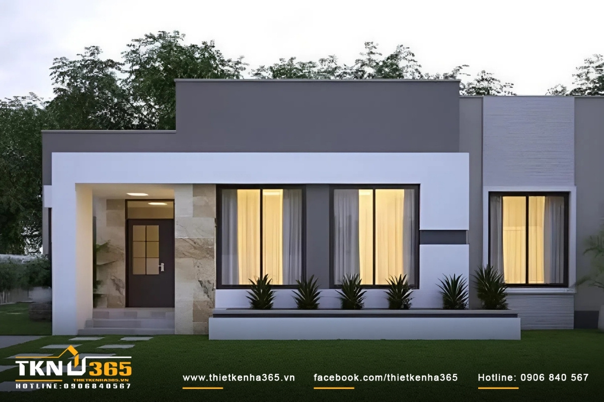 Mẫu thiết kế nh&agrave; đẹp cấp 4 sử dụng k&iacute;nh cường lực