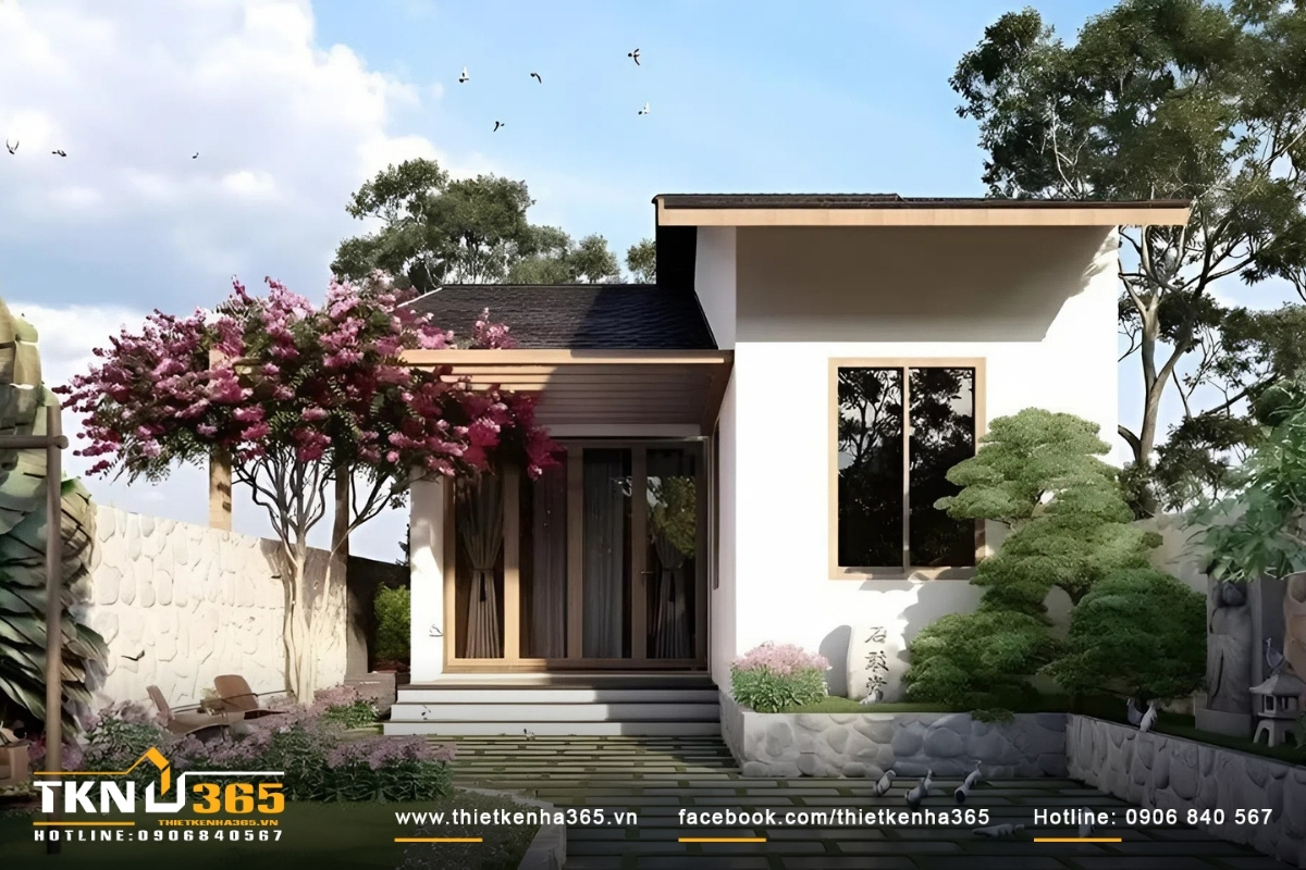 Mẫu thiết kế nh&agrave; cấp 4 sử dụng k&iacute;nh cường lực sang trọng