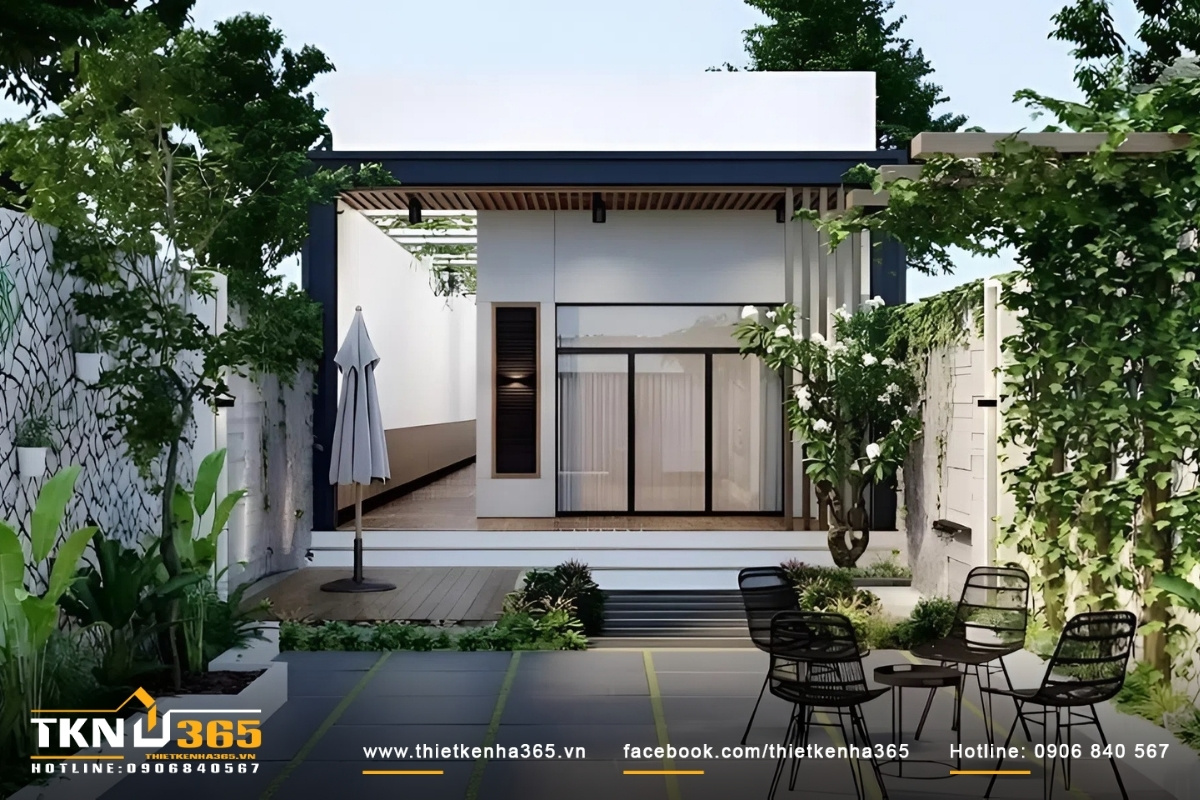 Mẫu thiết kế nh&agrave; cấp 4 đẹp sử dụng k&iacute;nh cường lực đẹp tinh tế