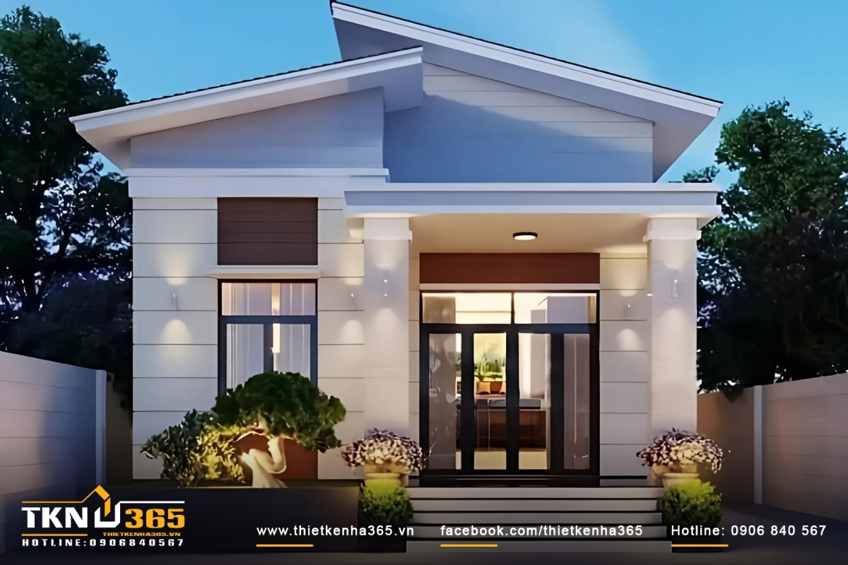 mẫu nh&agrave; cấp 4 đẹp m&aacute;i lệch