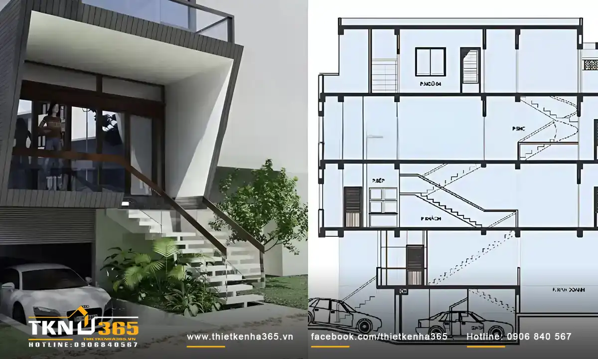 25+ Mẫu nhà có tầng bán hầm đẹp độc đáo nhất 2025 5 mau-nha-co-tang-ban-ham-7